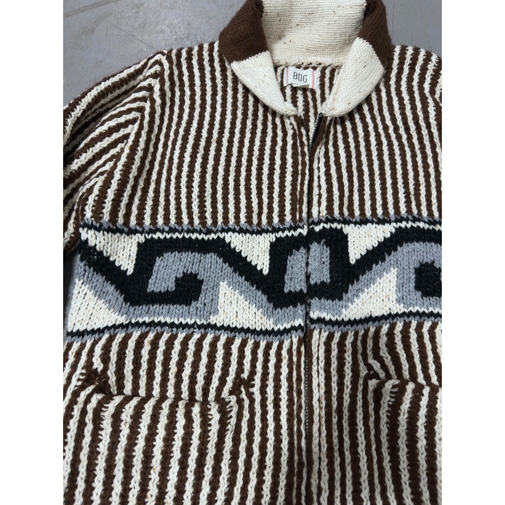BDG Urban Outfitters Brown Motif Geometric Zip Up Shawl Cardigan Sweater Mens M - Picture 3 of 6